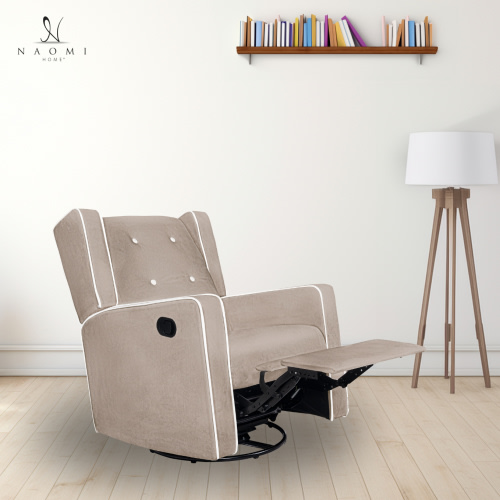 Odelia Solid Wood Microfiber Swivel Glider Rocker Recliner Chair, For Living Room, Bed Room Mocha,Microfiber