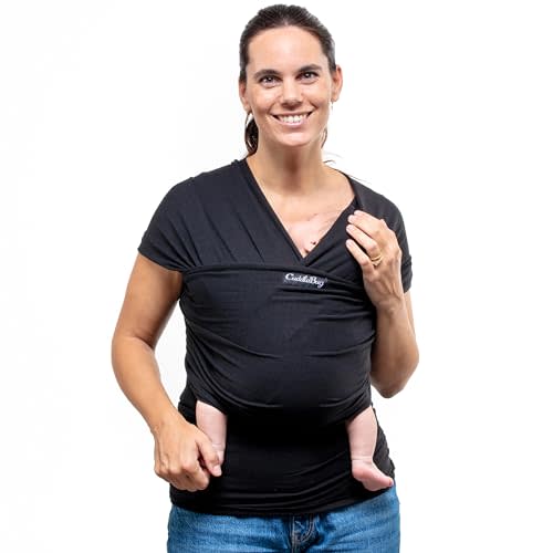Cuddlebug Baby Wrap - Hands-Free Baby Carrier Wrap - Soft & Stretchy Baby Wraps Carrier - Baby Carrier Newborn to Toddler 7-35 lbs - One-Size-Fits-All Baby Holder Wrap - Hip-Healthy Wrap (Black)