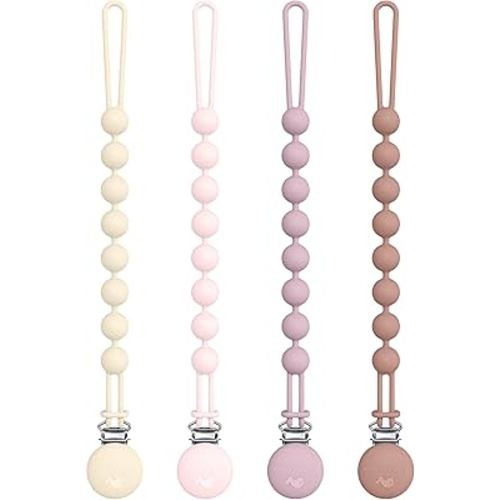 Cuddle Campus Silicone Pacifier Clip Holder with One Piece Design, Pack of 4 Soft Flexible Binky Clips for Baby Boy and Girl Set 4(3M+)