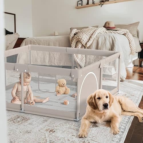 Baby Playpen,Playpen, Playpen for Babies and Toddlers, Play Pen for Kids, Play Pens for Babies and Toddlers for Apartment (47 * 47 inch Grey with mat)