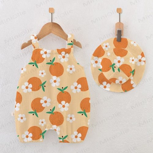 Baby Orange Flowers Romper with Hat