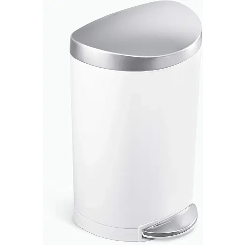 simplehuman 6 Liter / 1.6 Gallon Semi-Round Bathroom Step Trash Can, White Steel
