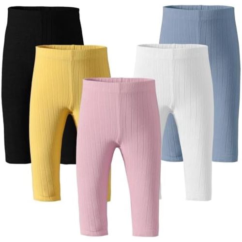 Newborn Toddler Baby Girl Pants Leggings Ribbed Straight Flare Infant Girl Pants Leggings Bell Bottoms 5 Packs