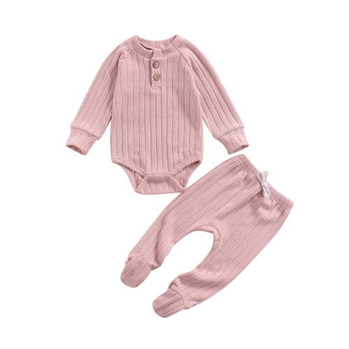 Canrulo Newborn Infant Baby Girl Boy Fall Winter Clothes Rib Knit Romper Footie Pants Outfits Sleeper Pink 0-3 Months