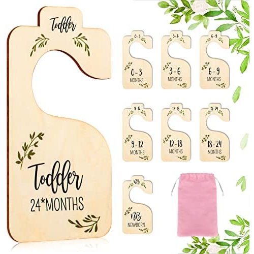 Wooden Baby Closet Dividers for Clothes, Set of 8 Baby Clothes Hanging Organizers Beautiful Double-Sided Organizer from Newborn to 24 Months Boho Nursery Decor for Baby Girls Boys Room