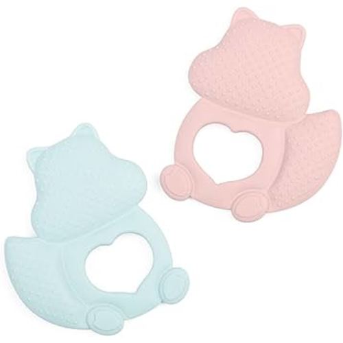 Soothing Baby Teething Relief Toys, Helps Relieve Gum Pain, Soft and Lightweight, Non-BPA Silicone Teethers for Babies, Perfect Gifts for Infants 3+ Months Old (Squirrel 2 Pcs)