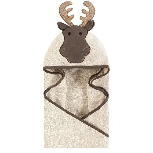Hudson Baby Unisex Baby Cotton Animal Face Hooded Towel, Modern Moose, One Size