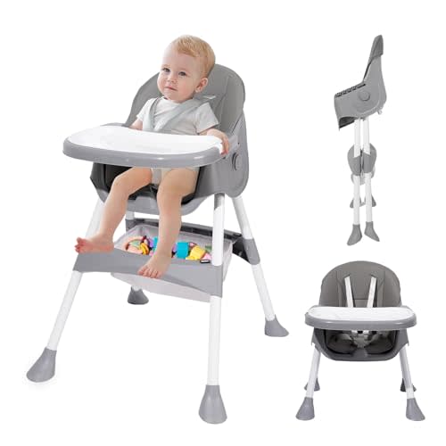 Baby High Chair, 6 in 1 Convertible High Chairs for Babies and Toddlers, Toddler Feeding Chair with Double Removable Tray, Adjustable Footrest & Machine Washable Cushion(Light Gray)