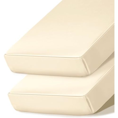 Ersmak 2 Pack Satin Crib Sheets for Baby, Silky Comfy Breathable Crib Sheets for Standard Crib and Toddler Mattresses (Beige, 28 x 52 x 9 in)