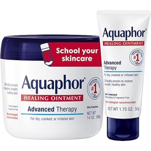 Aquaphor Healing Ointment Advanced Therapy Skin Protectant Skin Care Set, Body Moisturizer for Dry Skin, Minor Cuts and Burns, Dry Cuticles, Cracked Heels, Hands and Lips, 14 Oz Jar + 1.75 Oz Tube