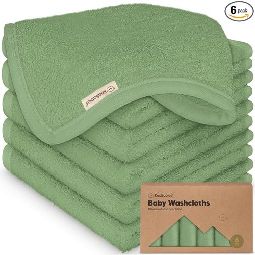 6-Pack Baby Washcloths - Soft Absorbent Viscose from Bamboo Wash Cloths for Babies, Kids, Toddlers, Infant, Newborn Bath Towels, Gentle on Sensitive Skin, 10x10 Reusable Face Towels (Meadow Green)