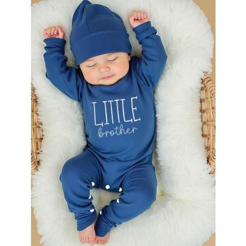 SHEIN 2Pcs Set Newborn Boy Photography Outfits Little Brother Embroidery Baby Coming Home Outfit Baby Shower Gift 1 Month 3 Month Infant Photo Props | SHEIN USA