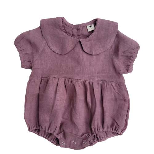 Peter Pan Collar Linen Bubble Romper + Bow | Allie – Olive and Cradle