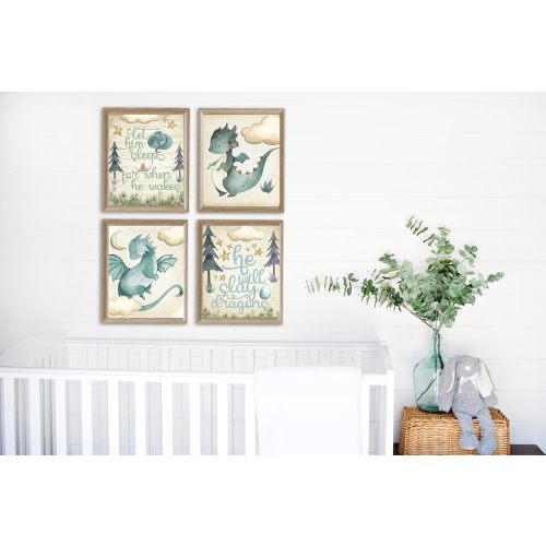 Let Him Sleep - Dragon Themed Wall Art Prints (Set of 4) Decor 8x10in