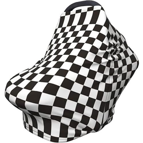 Black and White Checkerboard Car Seat Baby Nursing Cover Up for Breastfeeding Stretchy Carseat Canopy Multi-Use Milk Snob 5 in 1 Cover Gifts for Baby and Mom