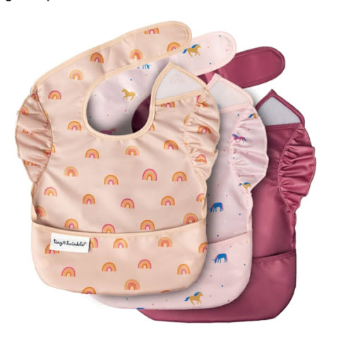 Tiny Twinkle Mess Proof Baby Bibs for Eating - Waterproof, Wipeable Bibs - Toddler Bibs - Travel Friendly - PFAS, PVC, BPA, Phthalate Free - Baby Food Bibs(3 Pack,Unicorn)