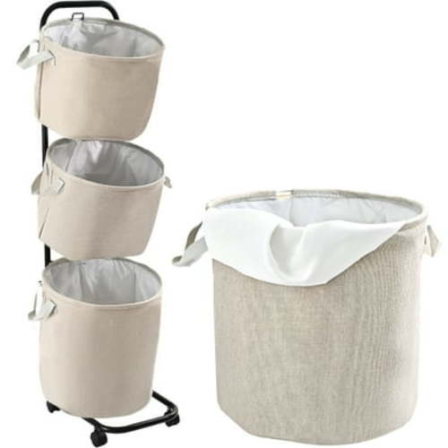 YOUPINS 3-Tier Laundry Hamper Sorter, Laundry Storage Organizer with Wheels Movable Rolling Laundry Baskets Cart, Bathroom Cart Clothes Shelf,Laundry Butler for Bathroom Bedroom Laundry Room, Beige