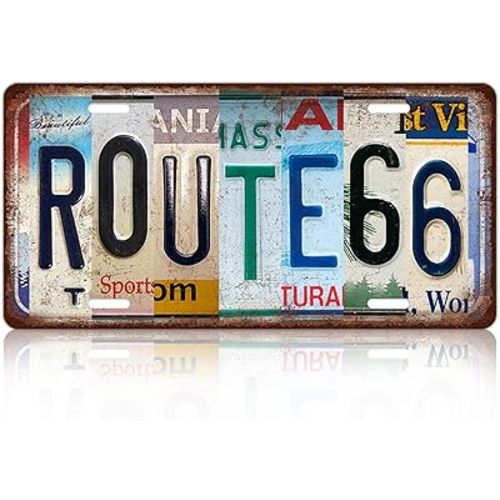 Vintage Route 66 Metal Tin Sign License Plate Wall Decor 12 x 6 Inches