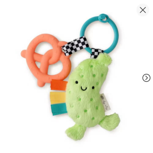 Itzy Ritzy Infant Toy & Teether - Itzy Pal Baby Teething Toy Includes Lovey, Crinkle Sound, Textured Ribbons & Silicone Teether Toy for Newborn (Pickle)