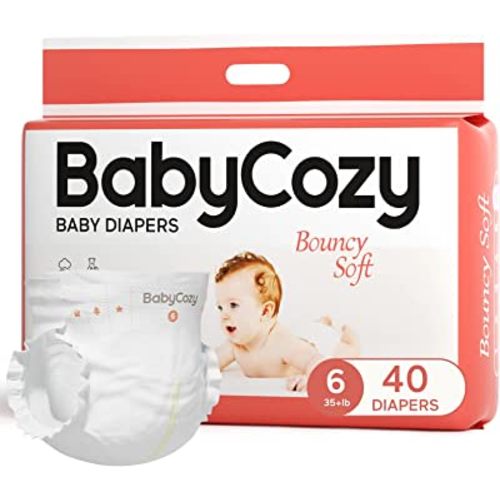 Hypoallergenic Baby Diapers Size 6(35+lb),40 Count Babycozy Dry Disposable Diapers Softhack,Overnight Diapers with 10s Strong Absorption, Eco Friendly & Safe Diapers for Sensitive Infant Skin