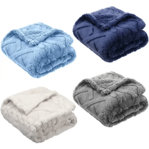 4 Pcs Fleece 30" x 40" 3D Fluffy Baby Blanket for Boys Nursery Little Girl Infant or Newborn Receiving Swaddling Blankets(Blue Set)