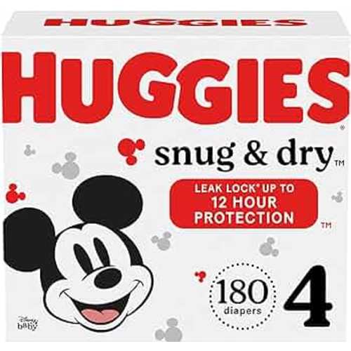 Huggies Size 4 Diapers, Snug & Dry Baby Diapers, Size 4 (22-37 lbs), 180 Count (6 Packs of 30), Packaging May Vary