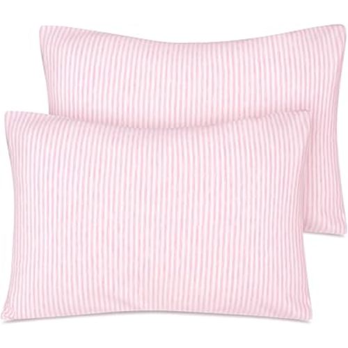 Zenssia Organic Cotton Toddler Pillowcase/Travel Pillowcase Pack of 2 Set 13x18 Inches with Envelope Closure - Soft & Breathable Baby Pillow Case Cover Pink Stripe