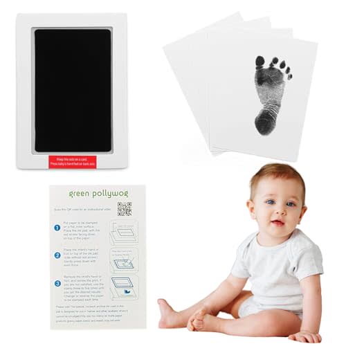 Green Pollywog Clean Touch Inkless Pad | Non-Toxic, Extra-Large | Baby Handprint and Footprint Kit | Safe Ink for Newborns | Paw Print Stamp for Dogs
