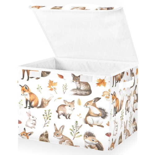 Ryvnso Cute Forest Animals Large Lidded Foldable Storage Baskets Cubes Boxes Lids Bin for Home