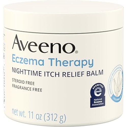 Aveeno Eczema Therapy Nighttime Itch Relief Balm with Colloidal Oatmeal and Ceramide for Dry Itchy Skin, Fragrance-Free Anti Itch Eczema Cream, 11 FL OZ