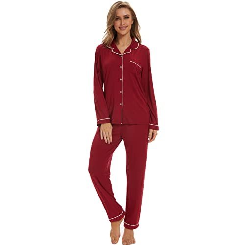 Yoolfine Button Up Pajamas for Women Long Sleeve Sleepwear Soft Loungewear Ladies Pjs Set XS-XXL