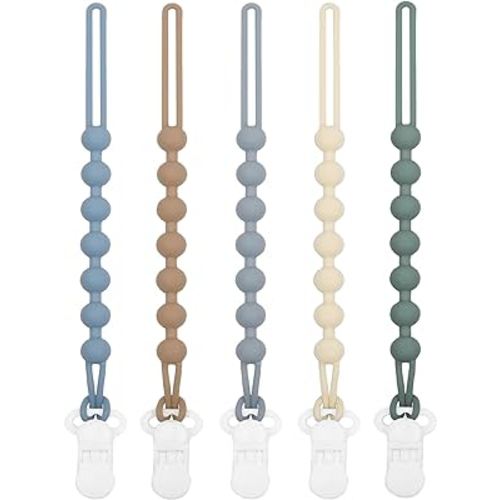 5-Pack Silicone Pacifier Clip, One-Piece Silicone Pacifier Holder Clip for Boys & Baby Girl Binky Clips Rust-Free Holders Unisex Newborns Shower Birthday Gifts (Blue)