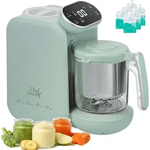 Chefhandy Baby Food Maker with Stainless Steel Steam Basket | 5-in-1 Baby Food Processor, Steamer & Blender for Homemade Baby Food, BPA-Free, 6 Reusable Pouches, Ideal for Newborns & Infants, Green