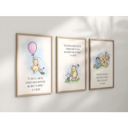 Set of 3 Classic Winnie-the-Pooh Nursery Art Prints
