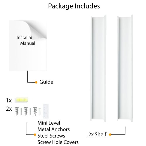 Wallniture Denver Wood Wall Bookshelves, Picture Ledge Shelf, White, Set of 2 - White