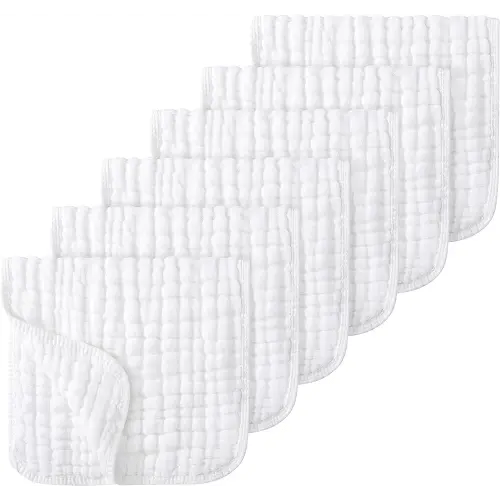 Looxii Muslin Burp Cloths 100% Cotton Muslin Cloths Large 20''x10'' Extra Soft and Absorbent 6 Pack Baby Burping Cloth Pure White