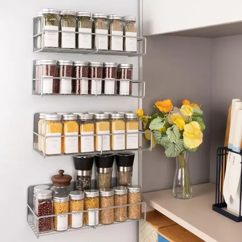 Strong Magnetic Spice Rack For Refrigerator, Large Size Space Saving Organizer, Durable Shelf for Oven, Fridge - 4 Pack - Iron - Ultimate Gray