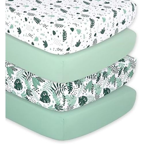 The Peanutshell 4-Pack Fitted Crib Sheet Set - Super Soft & Breathable Baby Girl or Boy Crib Sheets, Nursery Decor, Fit for Standard Mattress Cover - Green Botanical