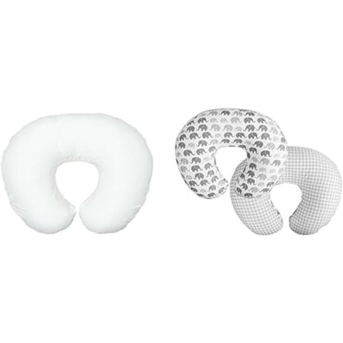 Boppy Original Nursing Pillow Liner, Bright White, Machine Washable and Wipeable & Nursing Pillow Quick-Dry Gray Elephant Cover - Fits Original, for Breastfeeding and Bottle Feeding