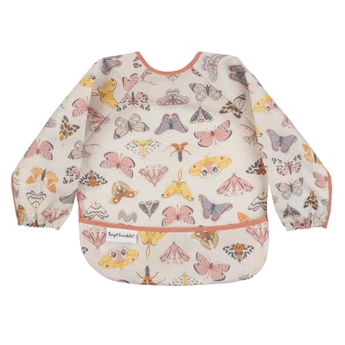 Tiny Twinkle Mess Proof Baby Bib|Waterproof Smock Bib for Eating,Machine Washable Full Sleeve with Pocket(Flutter, Small 6-24 Months)