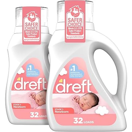 Dreft Newborn Baby Liquid Laundry Detergent, Gentle on Sensitive Skin, HE Compatible, 2 Pack, 32 Loads Each, Baby Laundry Detergent, Newborn Essentials