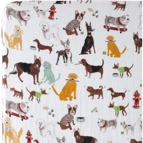 Little Unicorn Fitted Crib Sheet | 100% Cotton Muslin | Super Soft | Sized for Standard Baby Crib & Toddler Mattress | Machine Washable | 52” x 28” x 9” (Woof)