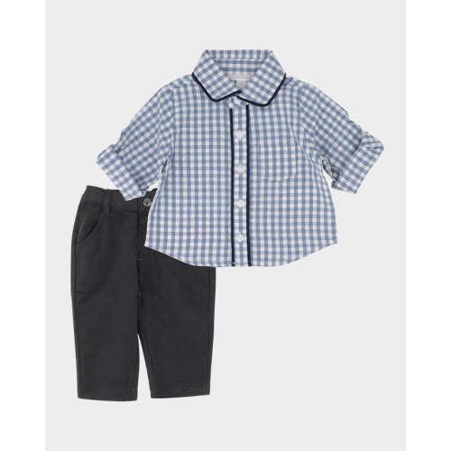 Boy's Gingham-Print Shirt & Pants Set, Size 3M-24M