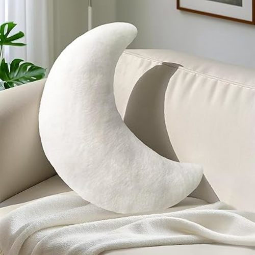 White Moon Throw Pillows Moon Pillow Cute Fuzzy Pillows for Bed Sofa Couch Home Decor Cushion Decorative Aesthetic Plush Pillows for Birthdays