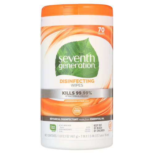 Seventh Generation Disinfectant Cleaning Wipes, Lemongrass Citrus, 70 Count
