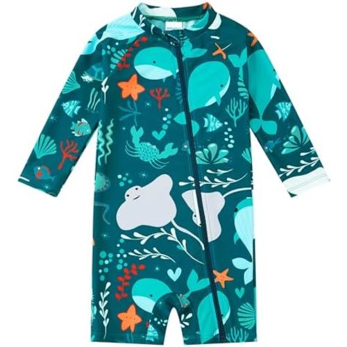 Baby Boy Swimsuit Rash Guard Shirts Toddler Boy Swimwear Full Zipper UPF 50+ Sun Protection Infant One Piece Bathing Suit
