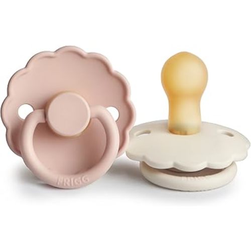 FRIGG Daisy Natural Rubber Baby Pacifier | Made in Denmark | BPA-Free (Blush/Cream, 0-6 Months) 2-Pack