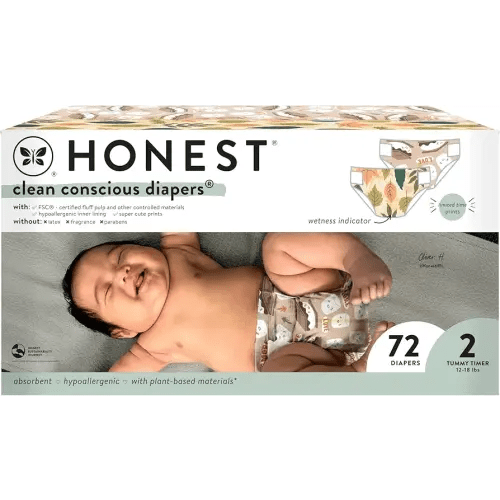 The Honest Company Clean Conscious Diapers | Plant-Based, Sustainable | Fall '24 Limited Edition Prints | Club Box, Size 2 (12-18 lbs), 72 Count
