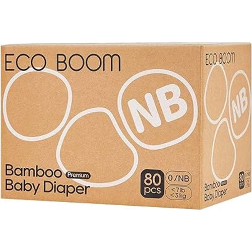 ECO BOOM Diapers, Viscose from Bamboo Diapers, Natural Soft Disposable Nappies for Infant, Size 0 Suitable for up to 7 lbs (Newborn - 80 Count)