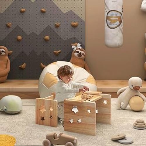 Montessori Weaning Table and Chair Set for Toddlers Ages 1-3 Kids Desk and Chair Set Baby Wooden Activity Table Promoting Self-Feeding, Ideal for Play, Eating, and Reading
